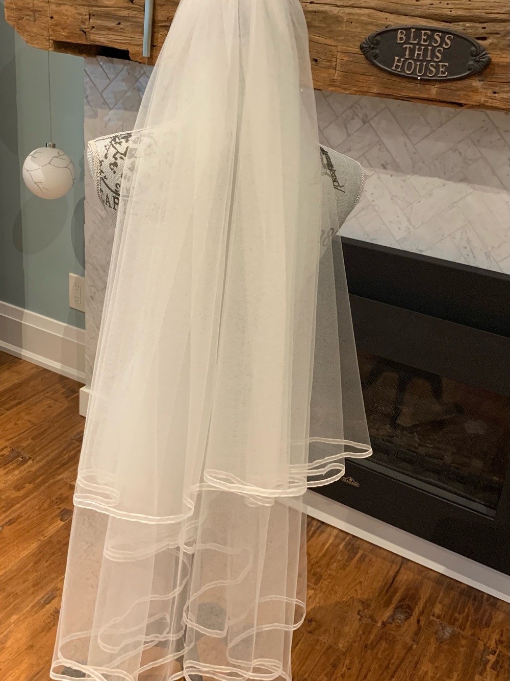 Sheer White Layered Wedding Veil with Rolled Edge